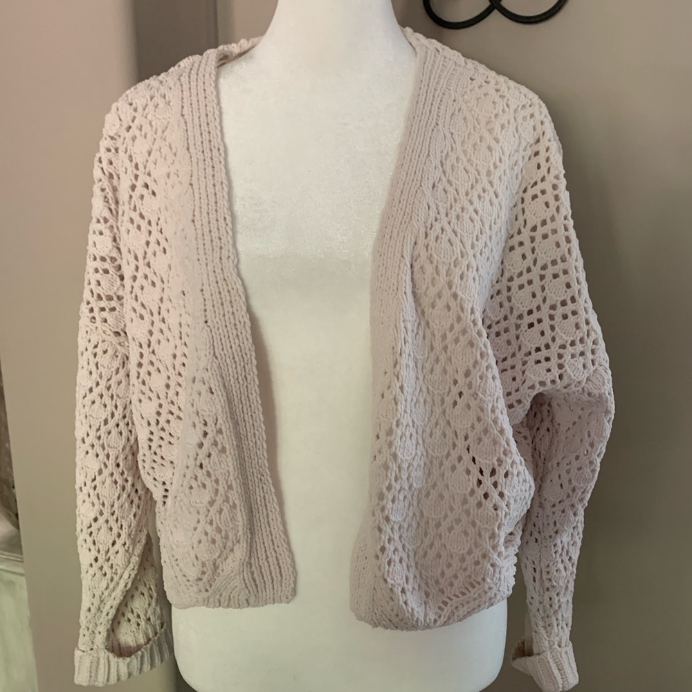 Elegant Small Cream Open-Knit Sweater